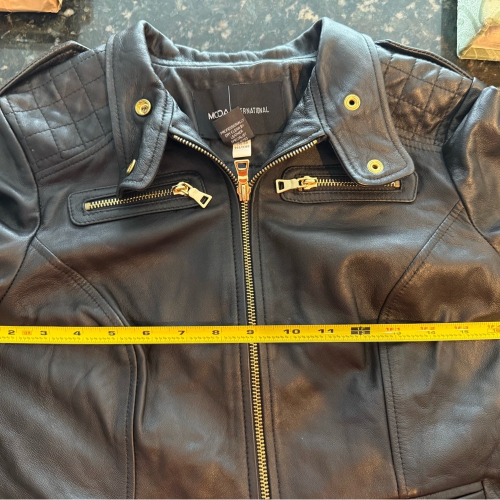 Women's Leather Moto Jacket with Gold Hardware - Picture 8 of 10